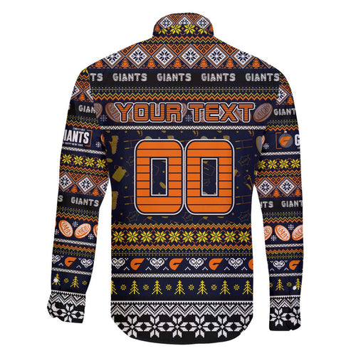Personalized Giants Rugby Xmas Family Matching Off The Shoulder Long Sleeve Dress and Hawaiian Shirt Australia AFL Mascot