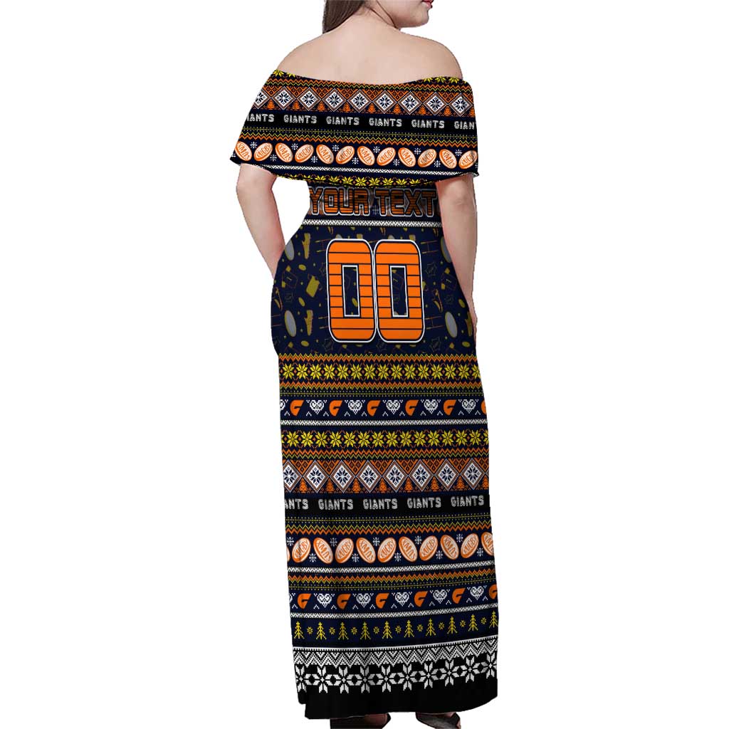 Personalized Giants Rugby Xmas Family Matching Off Shoulder Maxi Dress and Hawaiian Shirt Australia AFL Mascot