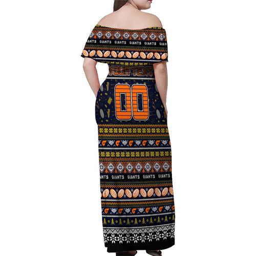 Personalized Giants Rugby Xmas Family Matching Off Shoulder Maxi Dress and Hawaiian Shirt Australia AFL Mascot