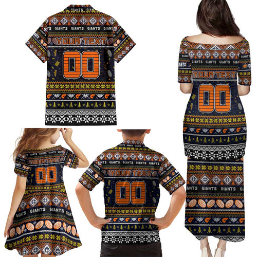 Personalized Giants Rugby Xmas Family Matching Puletasi and Hawaiian Shirt Australia AFL Mascot