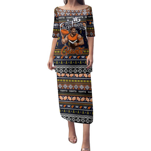 Personalized Giants Rugby Xmas Family Matching Puletasi and Hawaiian Shirt Australia AFL Mascot
