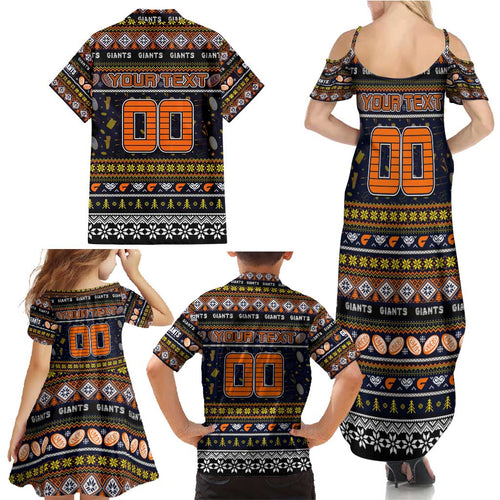 Personalized Giants Rugby Xmas Family Matching Summer Maxi Dress and Hawaiian Shirt Australia AFL Mascot