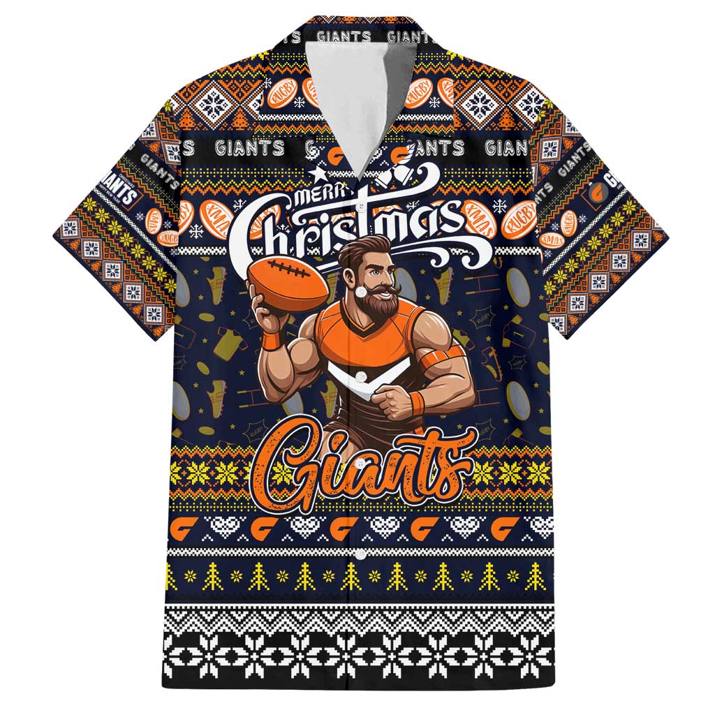 Personalized Giants Rugby Xmas Family Matching Tank Maxi Dress and Hawaiian Shirt Australia AFL Mascot