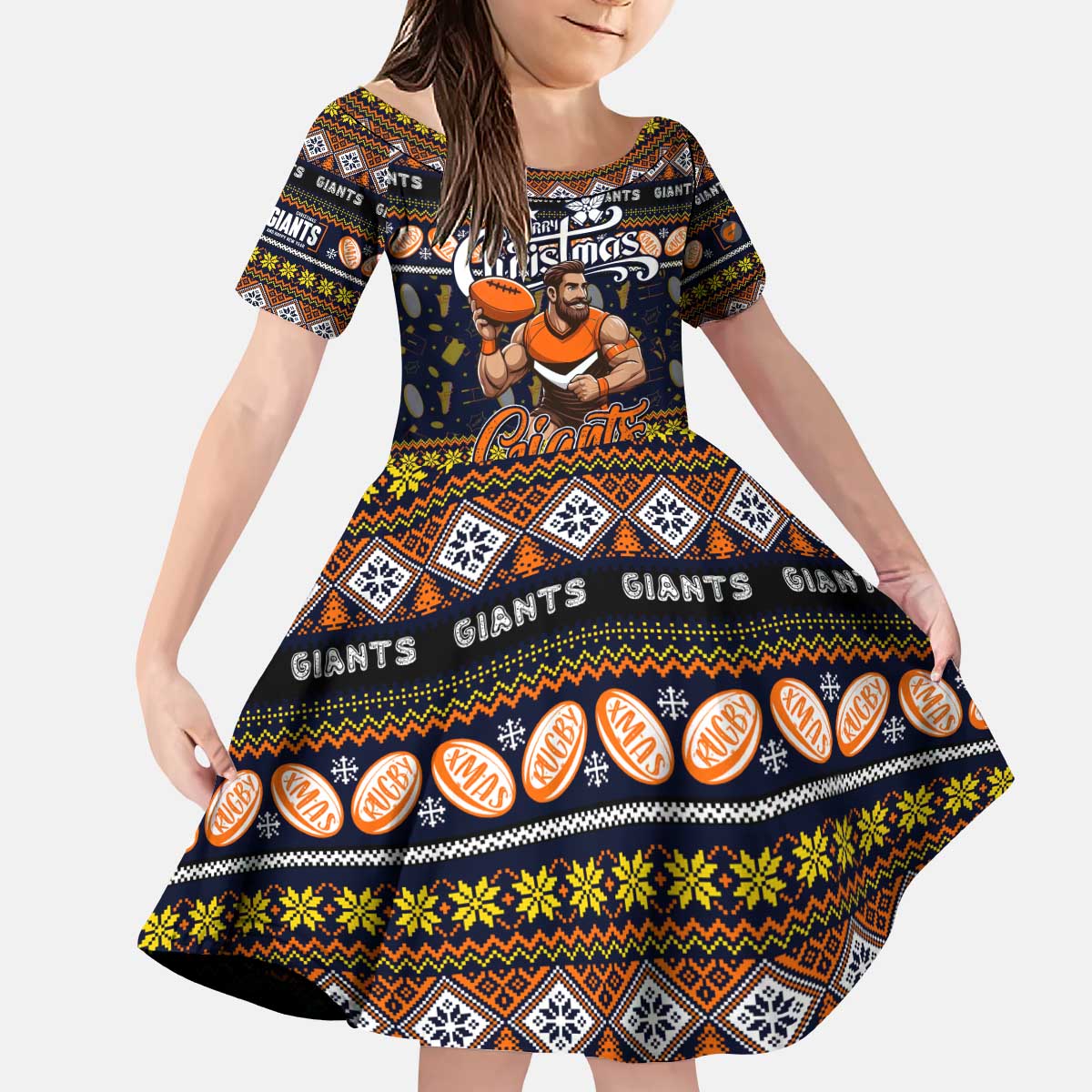Personalized Giants Rugby Xmas Kid Short Sleeve Dress Australia AFL Mascot