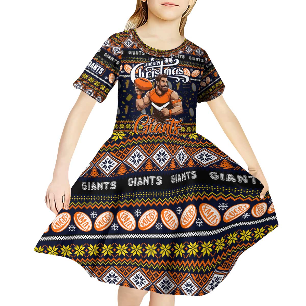 Personalized Giants Rugby Xmas Kid Short Sleeve Dress Australia AFL Mascot