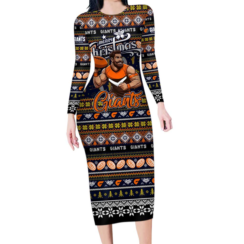Personalized Giants Rugby Xmas Long Sleeve Bodycon Dress Australia AFL Mascot