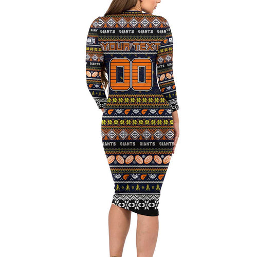 Personalized Giants Rugby Xmas Long Sleeve Bodycon Dress Australia AFL Mascot