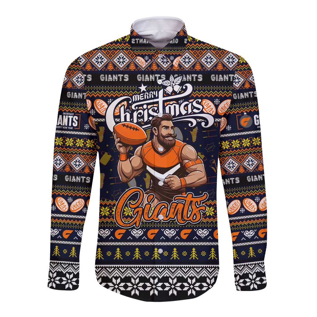 Personalized Giants Rugby Xmas Long Sleeve Button Shirt Australia AFL Mascot