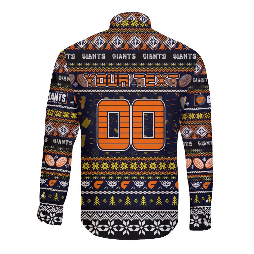 Personalized Giants Rugby Xmas Long Sleeve Button Shirt Australia AFL Mascot