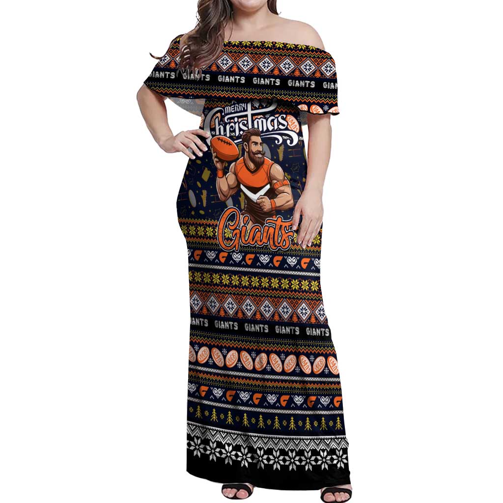 Personalized Giants Rugby Xmas Off Shoulder Maxi Dress Australia AFL Mascot