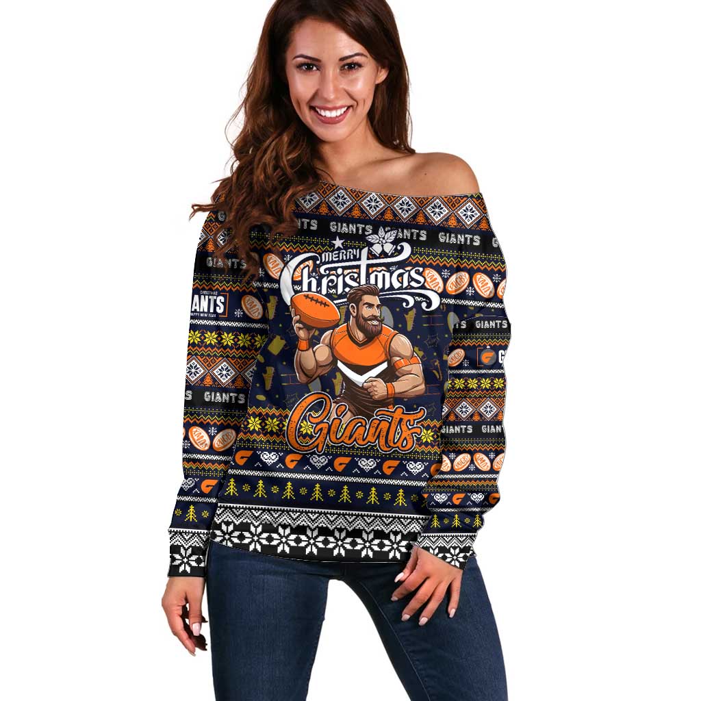Personalized Giants Rugby Xmas Off Shoulder Sweater Australia AFL Mascot