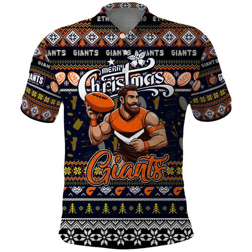 Personalized Giants Rugby Xmas Polo Shirt Australia AFL Mascot