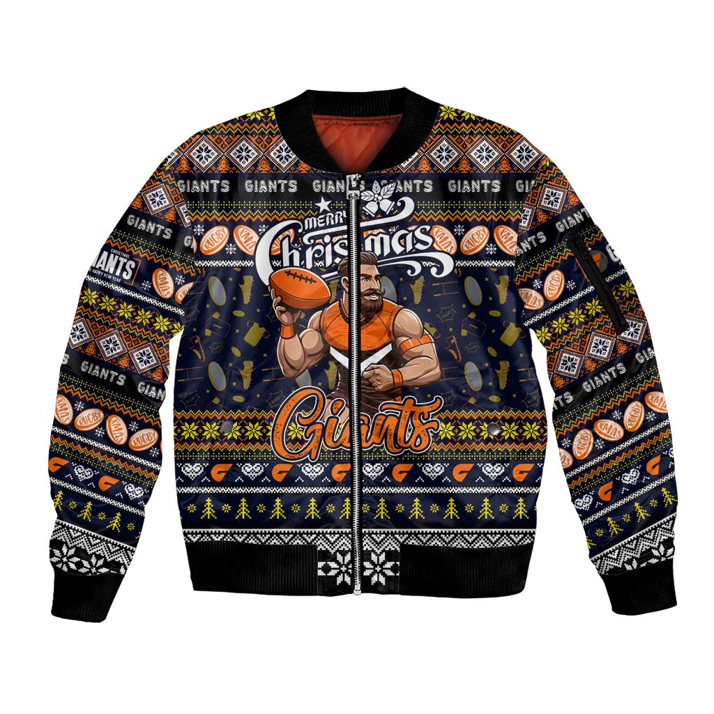 Personalized Giants Rugby Xmas Sleeve Zip Bomber Jacket Australia AFL Mascot