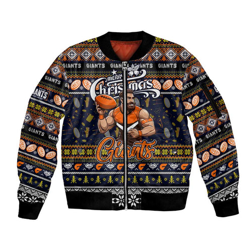 Personalized Giants Rugby Xmas Sleeve Zip Bomber Jacket Australia AFL Mascot