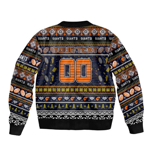 Personalized Giants Rugby Xmas Sleeve Zip Bomber Jacket Australia AFL Mascot
