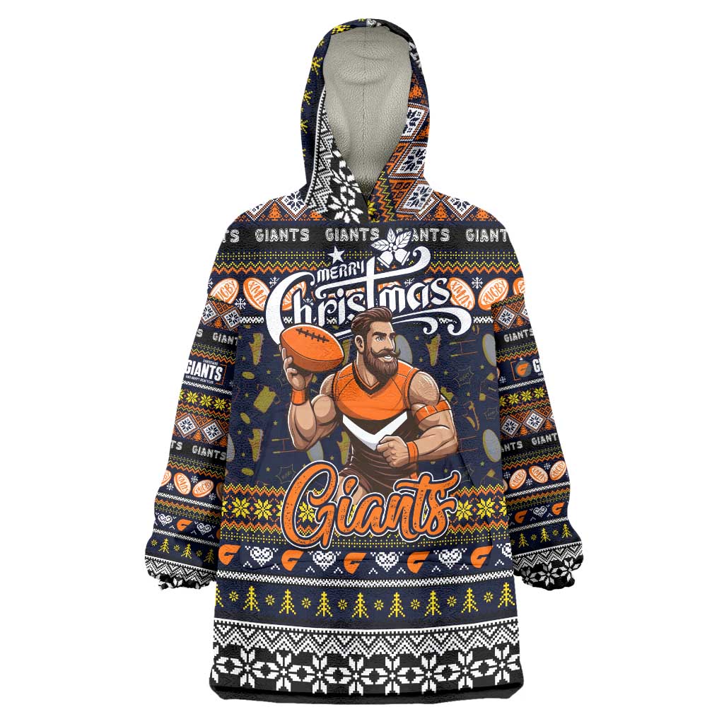Personalized Giants Rugby Xmas Wearable Blanket Hoodie Australia AFL Mascot