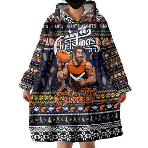 Personalized Giants Rugby Xmas Wearable Blanket Hoodie Australia AFL Mascot