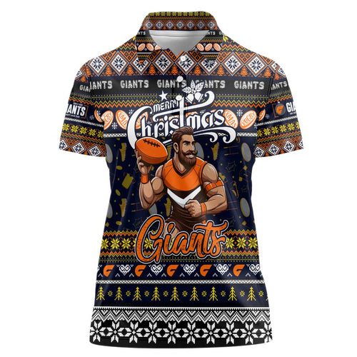 Personalized Giants Rugby Xmas Women Polo Shirt Australia AFL Mascot