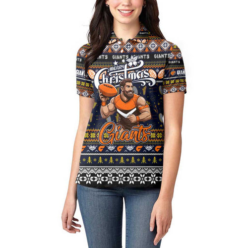 Personalized Giants Rugby Xmas Women Polo Shirt Australia AFL Mascot