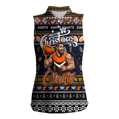 Personalized Giants Rugby Xmas Women Sleeveless Polo Shirt Australia AFL Mascot