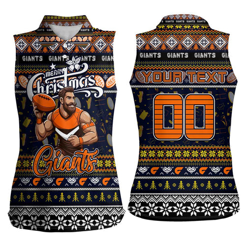 Personalized Giants Rugby Xmas Women Sleeveless Polo Shirt Australia AFL Mascot