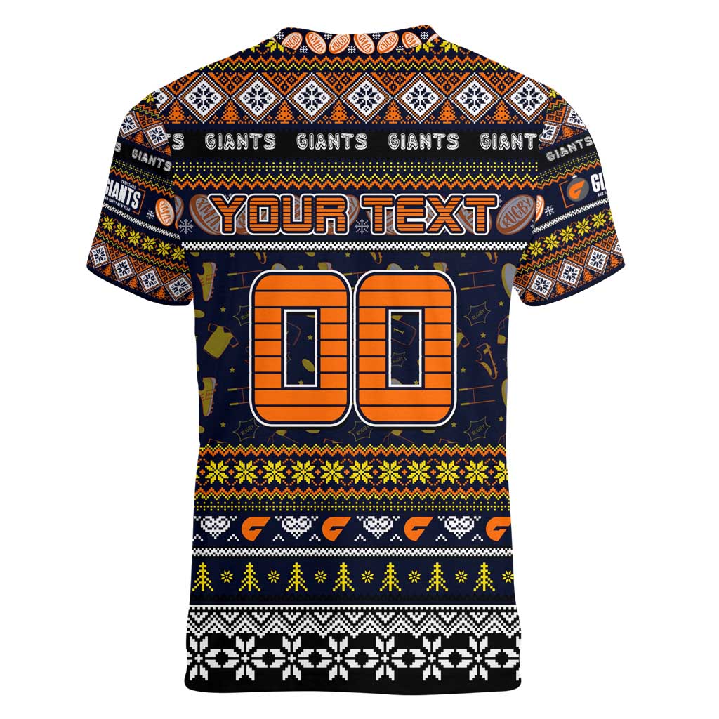Personalized Giants Rugby Xmas Women V-Neck T-Shirt Australia AFL Mascot