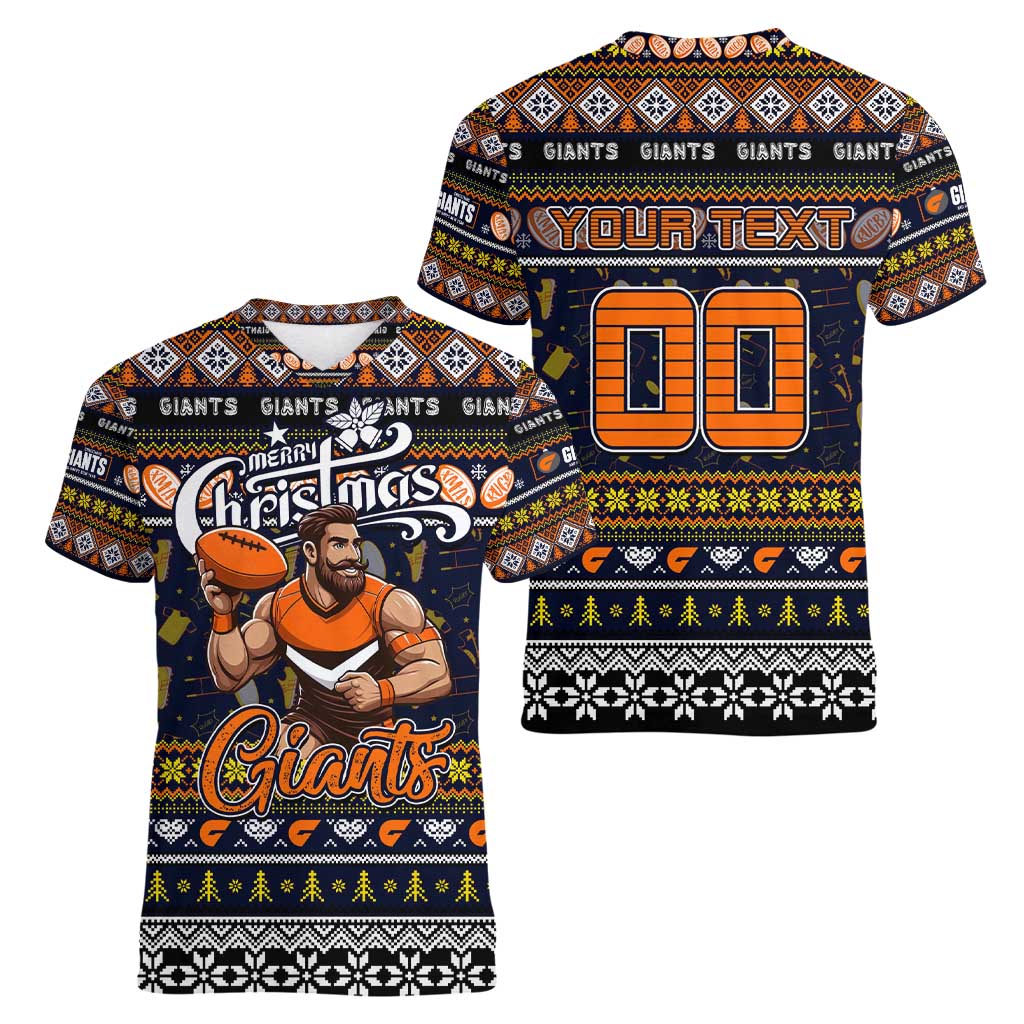 Personalized Giants Rugby Xmas Women V-Neck T-Shirt Australia AFL Mascot