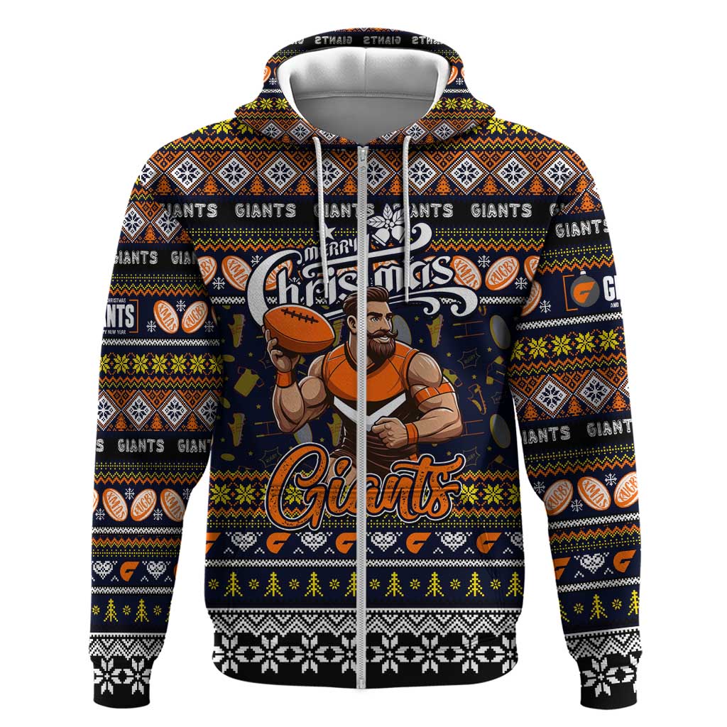 Personalized Giants Rugby Xmas Zip Hoodie Australia AFL Mascot