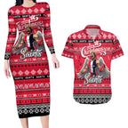 Personalized Saints Rugby Xmas Couples Matching Long Sleeve Bodycon Dress and Hawaiian Shirt Australia AFL Mascot