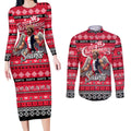 Personalized Saints Rugby Xmas Couples Matching Long Sleeve Bodycon Dress and Long Sleeve Button Shirt Australia AFL Mascot