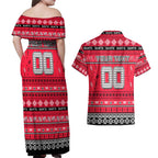 Personalized Saints Rugby Xmas Couples Matching Off Shoulder Maxi Dress and Hawaiian Shirt Australia AFL Mascot