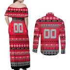 Personalized Saints Rugby Xmas Couples Matching Off Shoulder Maxi Dress and Long Sleeve Button Shirt Australia AFL Mascot