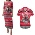 Personalized Saints Rugby Xmas Couples Matching Puletasi and Hawaiian Shirt Australia AFL Mascot