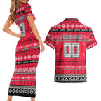 Personalized Saints Rugby Xmas Couples Matching Short Sleeve Bodycon Dress and Hawaiian Shirt Australia AFL Mascot