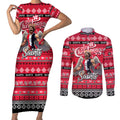 Personalized Saints Rugby Xmas Couples Matching Short Sleeve Bodycon Dress and Long Sleeve Button Shirt Australia AFL Mascot