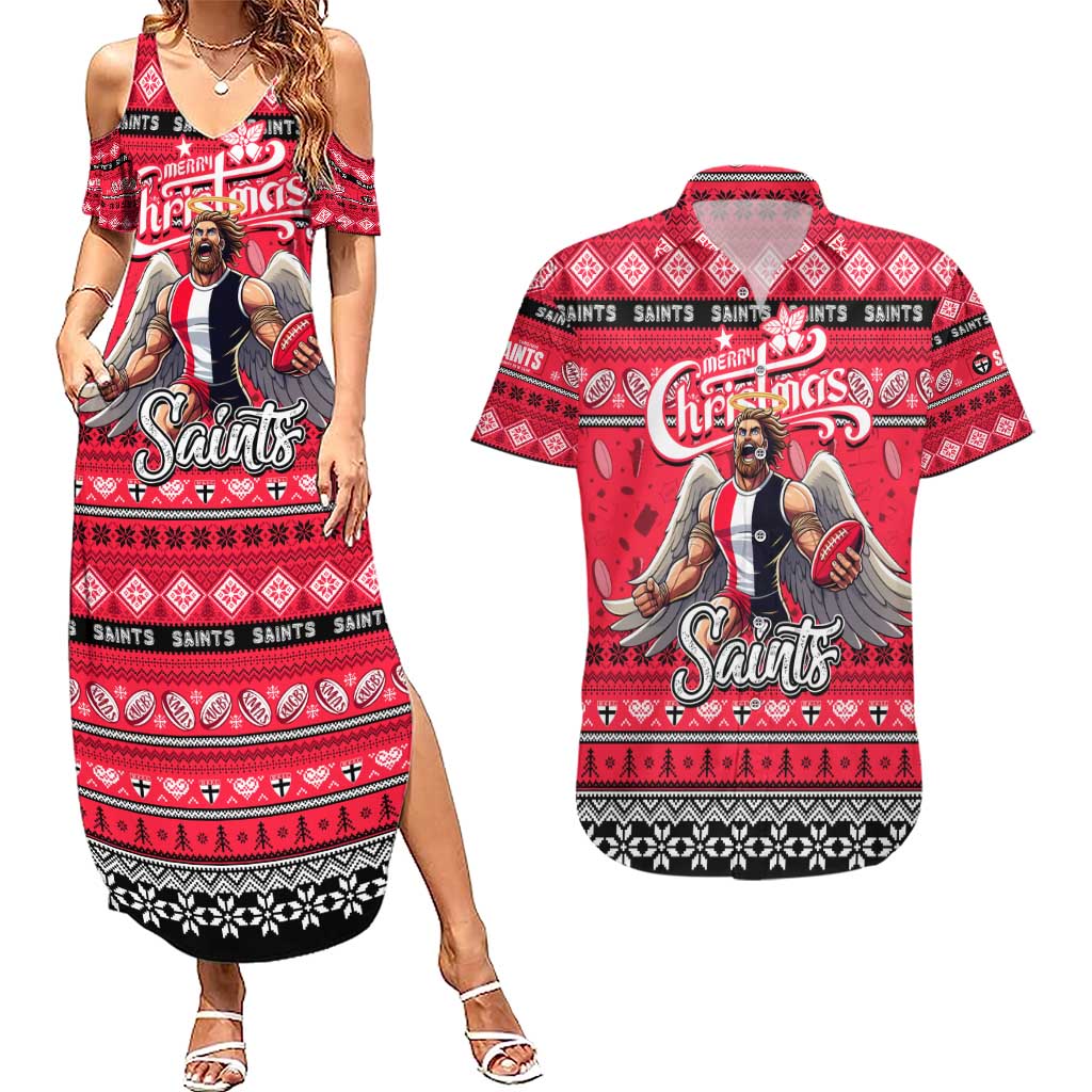 Personalized Saints Rugby Xmas Couples Matching Summer Maxi Dress and Hawaiian Shirt Australia AFL Mascot