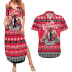 Personalized Saints Rugby Xmas Couples Matching Summer Maxi Dress and Hawaiian Shirt Australia AFL Mascot