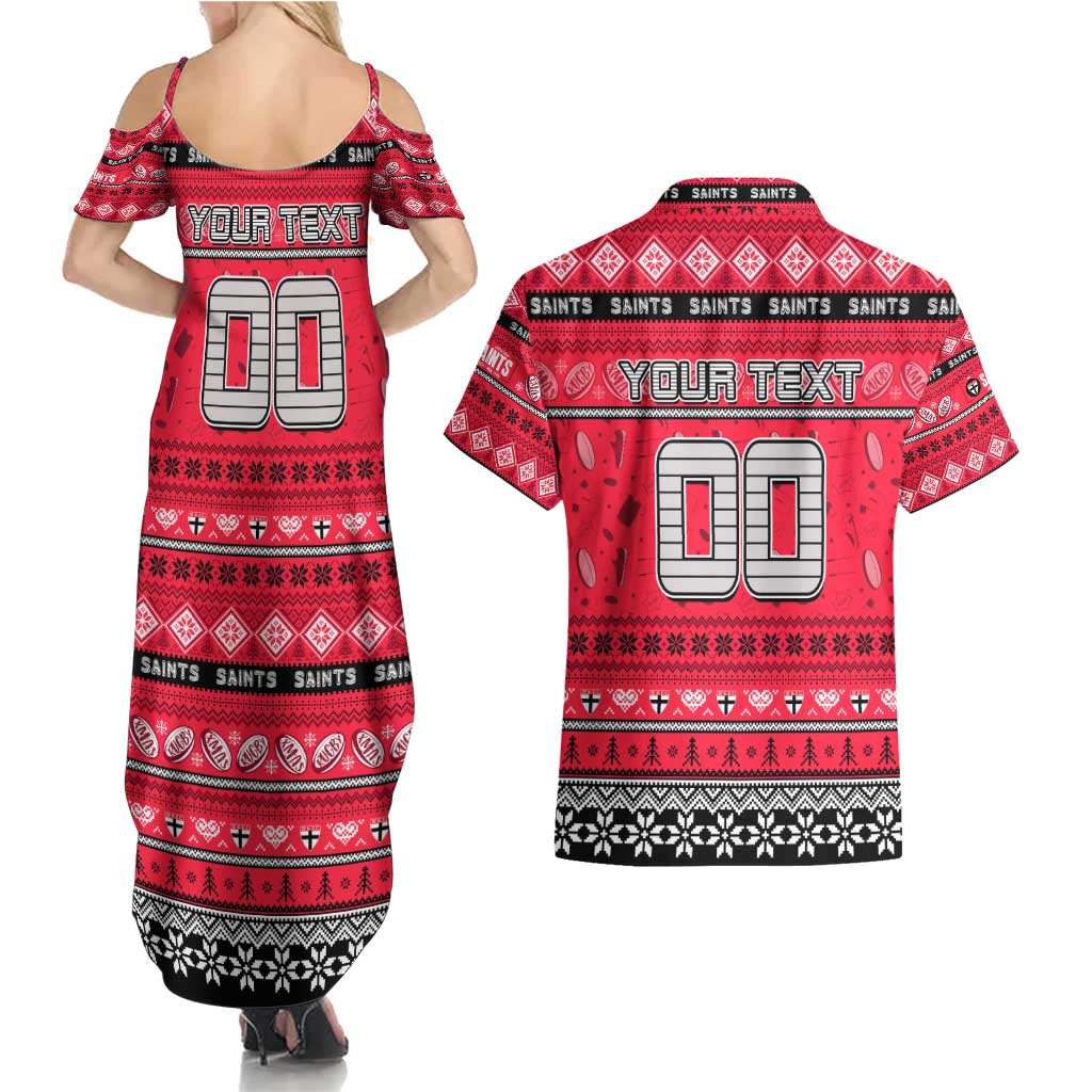 Personalized Saints Rugby Xmas Couples Matching Summer Maxi Dress and Hawaiian Shirt Australia AFL Mascot