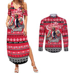 Personalized Saints Rugby Xmas Couples Matching Summer Maxi Dress and Long Sleeve Button Shirt Australia AFL Mascot