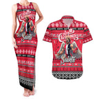 Personalized Saints Rugby Xmas Couples Matching Tank Maxi Dress and Hawaiian Shirt Australia AFL Mascot