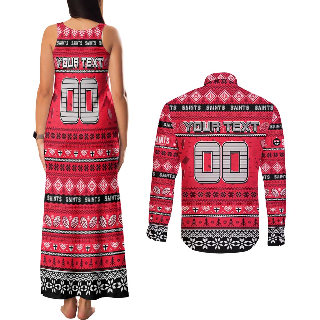 Personalized Saints Rugby Xmas Couples Matching Tank Maxi Dress and Long Sleeve Button Shirt Australia AFL Mascot