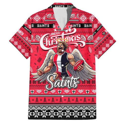 Personalized Saints Rugby Xmas Family Matching Long Sleeve Bodycon Dress and Hawaiian Shirt Australia AFL Mascot