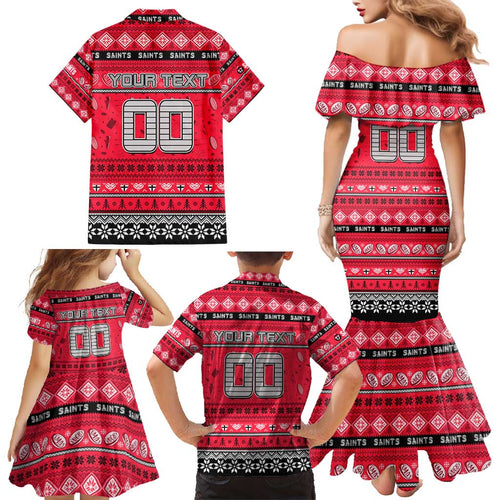 Personalized Saints Rugby Xmas Family Matching Mermaid Dress and Hawaiian Shirt Australia AFL Mascot