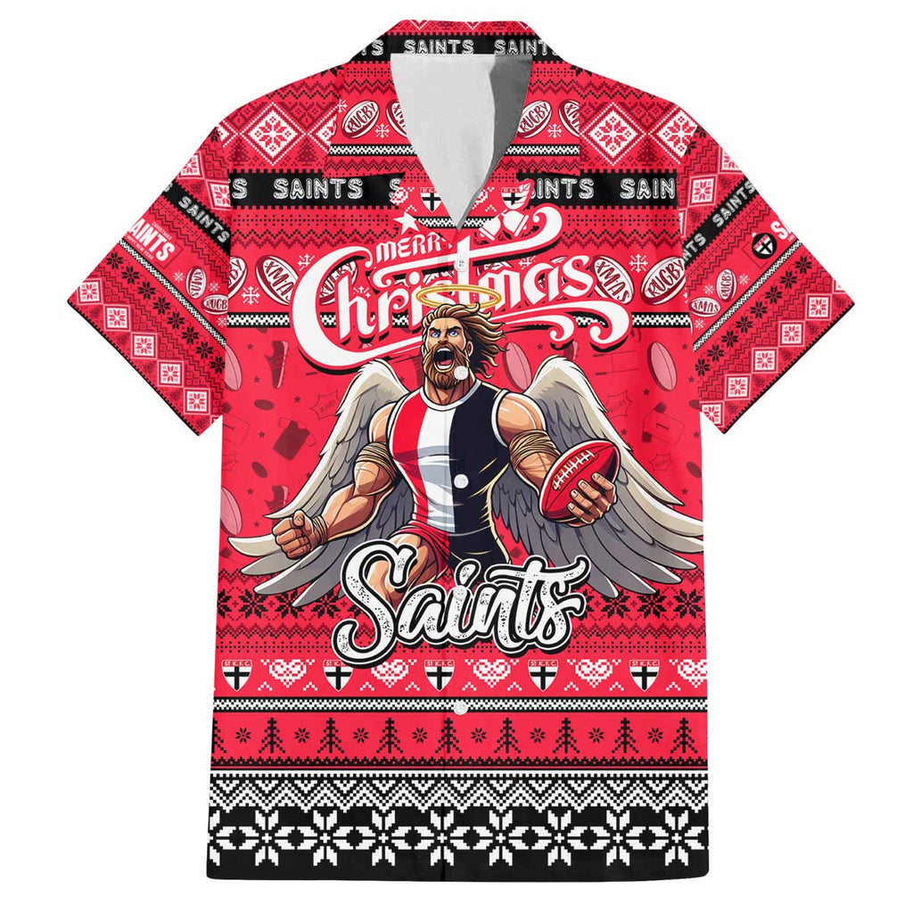 Personalized Saints Rugby Xmas Family Matching Off The Shoulder Long Sleeve Dress and Hawaiian Shirt Australia AFL Mascot