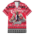 Personalized Saints Rugby Xmas Family Matching Off The Shoulder Long Sleeve Dress and Hawaiian Shirt Australia AFL Mascot