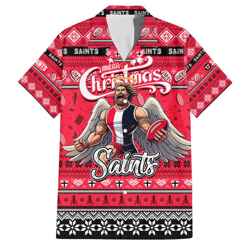 Personalized Saints Rugby Xmas Family Matching Off The Shoulder Long Sleeve Dress and Hawaiian Shirt Australia AFL Mascot