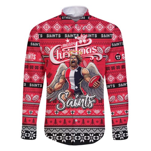 Personalized Saints Rugby Xmas Family Matching Off The Shoulder Long Sleeve Dress and Hawaiian Shirt Australia AFL Mascot