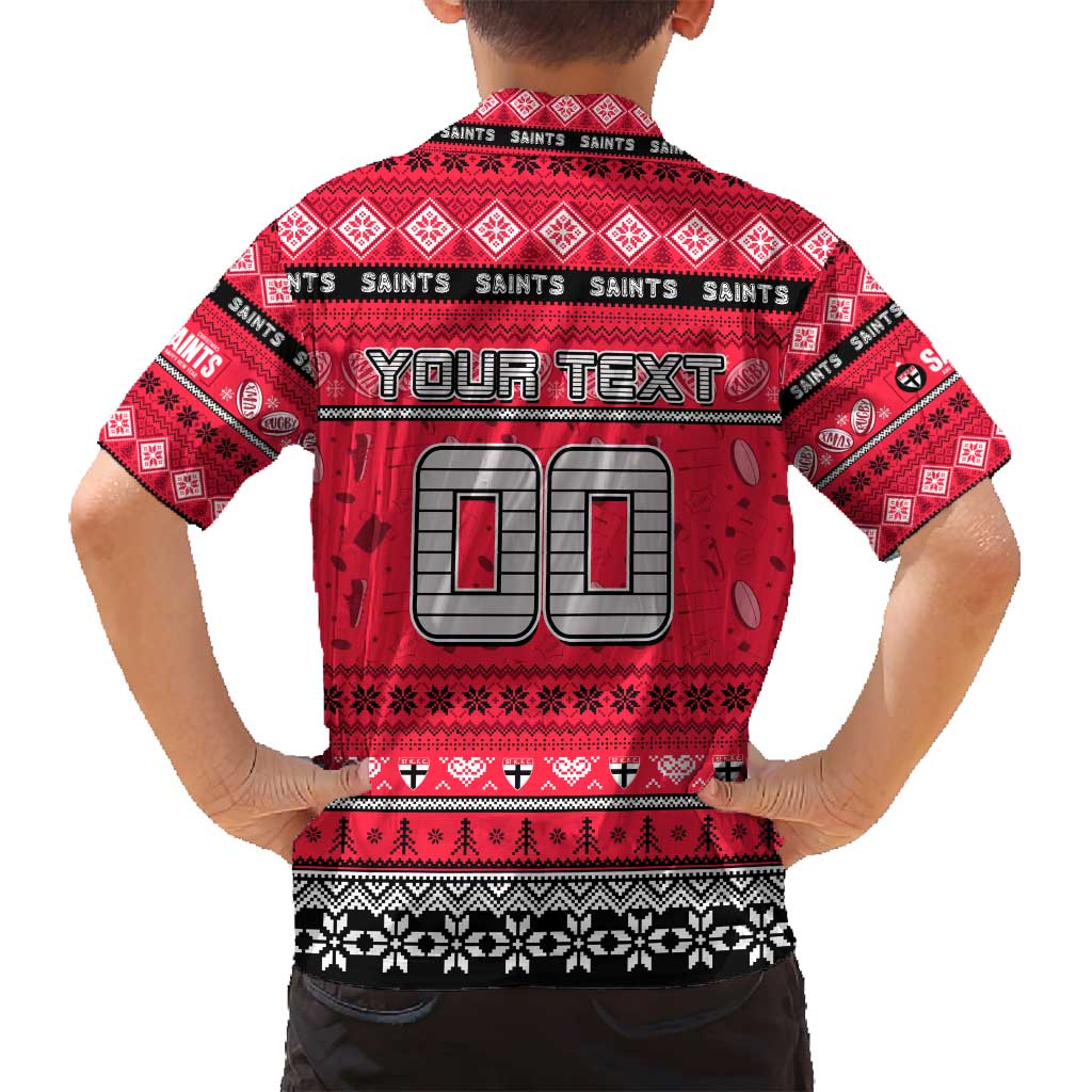 Personalized Saints Rugby Xmas Family Matching Off Shoulder Maxi Dress and Hawaiian Shirt Australia AFL Mascot