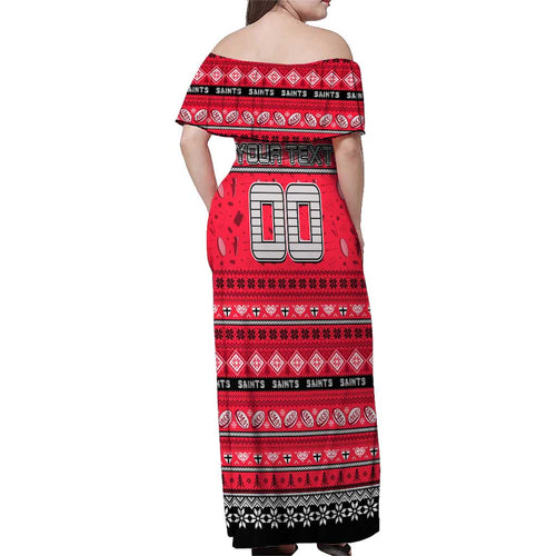 Personalized Saints Rugby Xmas Family Matching Off Shoulder Maxi Dress and Hawaiian Shirt Australia AFL Mascot