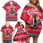 Personalized Saints Rugby Xmas Family Matching Off Shoulder Short Dress and Hawaiian Shirt Australia AFL Mascot